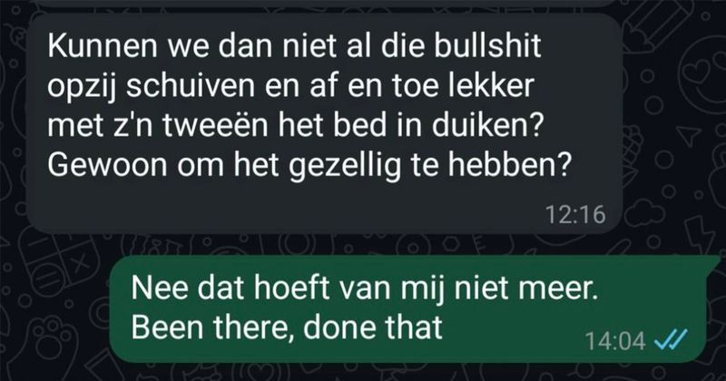 Onzekere gast die geen nee accepteert is nogal beledigd omdat zijn date hem geen moment het gevoel heeft gegeven dat ze hem een 'lekker ding' vindt en verder ook niet meer wil afspreken (5 screens)