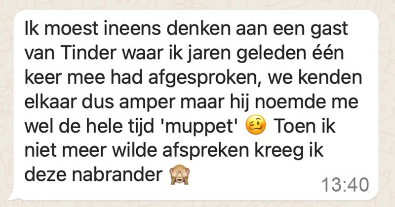 Jongen is beledigd omdat hij zijn date die hij pas één keer heeft ontmoet geen 'muppet' mag noemen (3 screens)