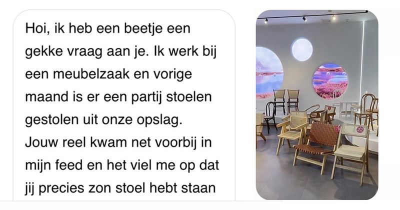 Gozer komt DM binnengegleden met een vaag verhaal over gejatte stoelen om vervolgens meteen maar even schaamteloos met de deur in huis te vallen. (7 screens)