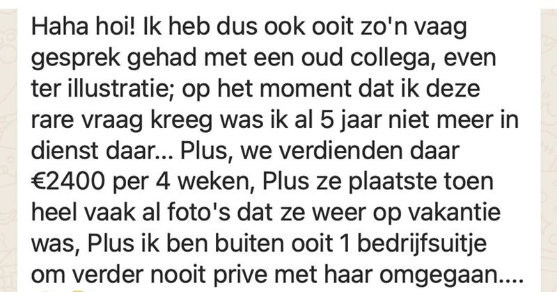 Jongen krijgt ineens een bericht van een oud-collega van het bedrijf waar hij al 5 jaar niet meer werkt met de vraag of ze even 150-200 euro mag lenen (4 screens)