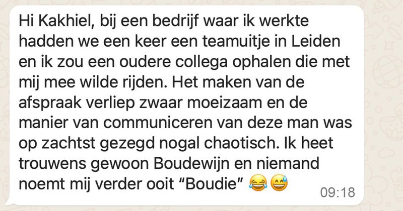 Jongen zou oudere collega ophalen die mee wilde rijden naar een teamuitje van het bedrijf maar het maken van de afspraak verliep nogal chaotisch (6 screens)