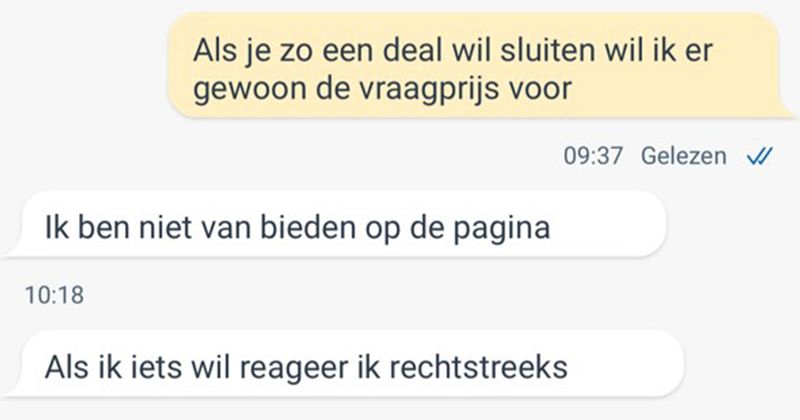 Marktplaats-gesprekje over een loopband loopt binnen een paar zinnen uit op dikke scheldpartij (3 screens)