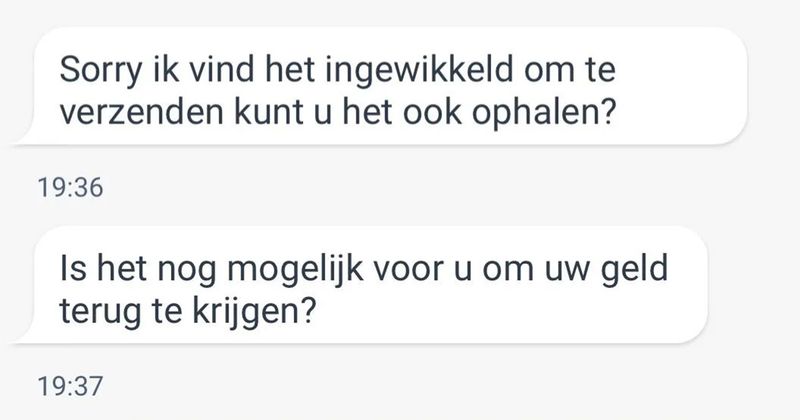 Man verkoopt spiegel op Marktplaats maar dat loopt finaal in de soep omdat hij niks snapt (4 screens)