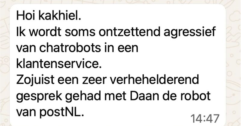 Hier weer een leuk gesprek met de klantenserice van PostNL waar je dus eigenlijk helemaal niks aan hebt (10 screens)