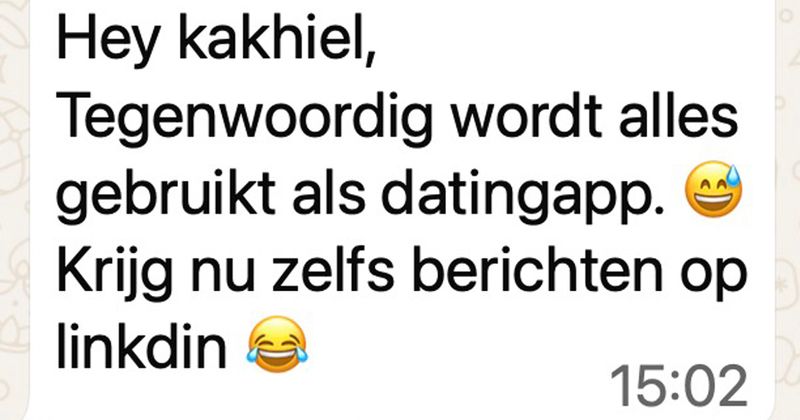 Volgens deze gast kan LinkedIN ook gewoon worden ingezet als dating-app (3 screens)