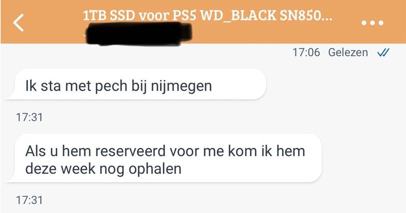 Jongen wil een apparaatje dat gewoon in je jaszak past ophalen bij iemand van Marktplaats maar moet eerst een aanhangwagen huren (6 screens)