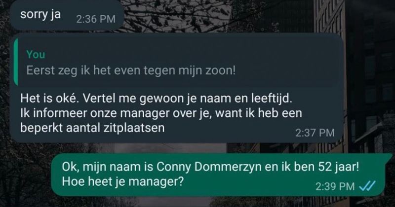 Oplichter Anikka van een schoenenwinkel uit Dubai wordt lekker lang aan het lijntje gehouden door 'Conny Dommerzyn' uit Haren. 'Je bent een goed mens' (15 screens)
