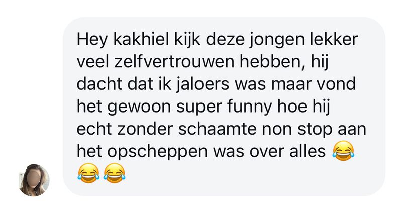 Jongen met lekker veel zelfvertrouwen is non-stop schaamteloos aan het opscheppen en vindt het vervolgens raar als vrouwen geen foto's van zichzelf willen sturen (6 screens)