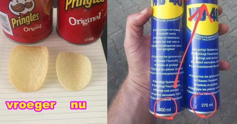20 foto's die laten zien hoe kut 'krimpflatie' is. Zelfde product, minder inhoud.
