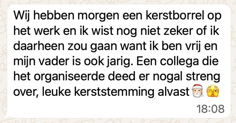 De kerststemming is helaas ver te zoeken bij deze collega die inkopen moet doen voor een kerstborrel op het werk (4 screens)