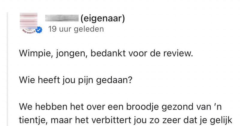 Wim is niet echt te spreken over de kwaliteit van dit broodje gezond omdat hij ze zelf thuis beter maakt en wordt meteen even goed op z'n plek gezet door de eigenaar van het restaurant die vet uitgebreid reageert op zijn review