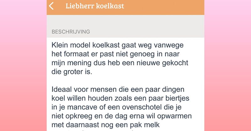 Man verkoopt kleine koelkast op Marktplaats en de beschrijving in de advertentie is zeker de moeite waard om even te lezen