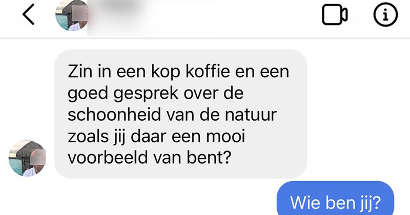 Vrouw wordt aangesproken door onbekende man omdat ze 100% zijn type is en vervolgens komt hij met dit rare voorstel (4 screens)