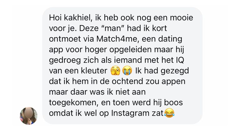 Deze match van een dating-app voor hoger opgeleiden gedraagt zich helaas eerder als iemand met het denkvermogen van een kleuter (4 screens)