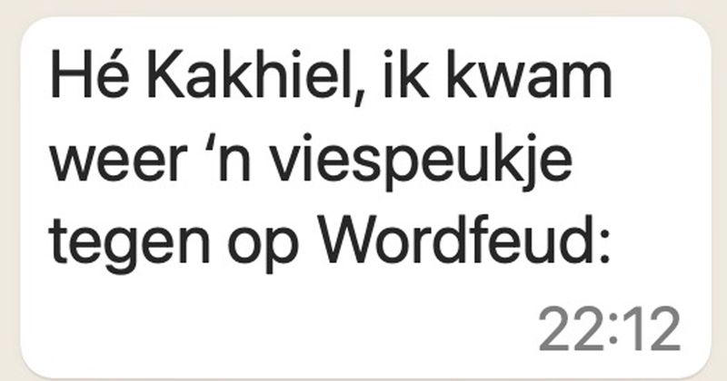 Man raakt afgeleid door de profielfoto van zijn tegenspeelster op Wordfeud en kan niet echt normaal doen in de chat (8 screens)