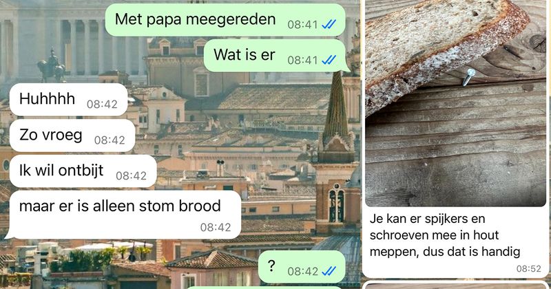 Puberzoon is niet echt te spreken over het brood en heeft een paar creatieve manieren bedacht om dat aan zijn moeder duidelijk te maken via WhatsApp (8 screens)