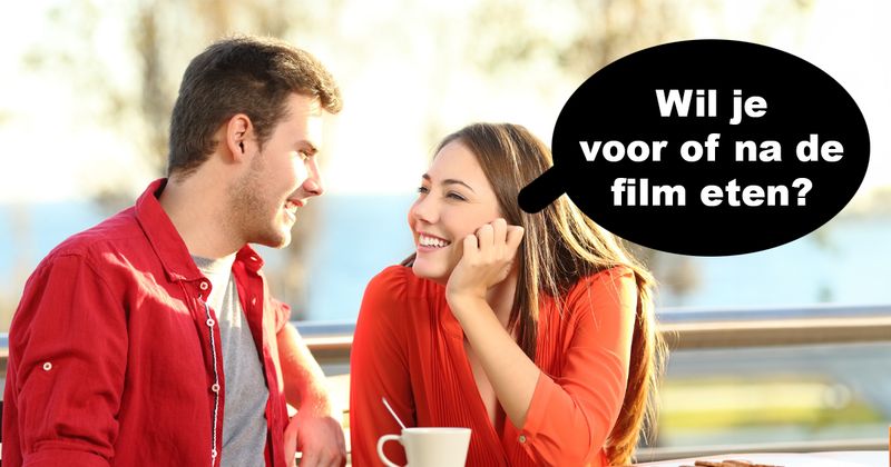 Als je met je date naar de bioscoop gaat en ook nog wat wil eten is de kans groot dat je in zo'n soort gesprek verzeild raakt (11 screens)