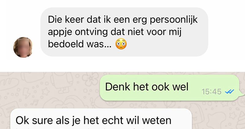 Gast stuurt 's avonds laat per ongeluk een nogal persoonlijk appje naar een collega i.p.v. naar zijn scharrel (3 screens)