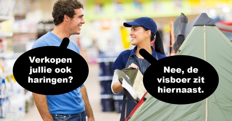 Iedereen die wel eens in een kampeerwinkel is geweest herkent dit gesprek (26 screens)