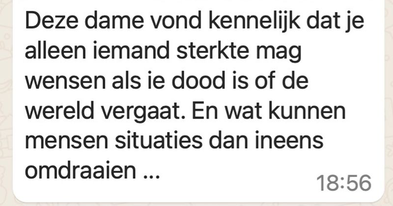 Mag je het woord 'sterkte' wel gebruiken als iemand alleen maar liefdesverdriet heeft? Ingrid vindt van niet... (6 screens)