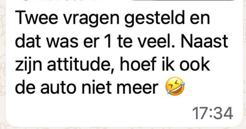 Vrouw stelt 2 vragen over een auto aan iemand op Marktplaats en wordt uit het niets meteen helemaal verrot gescholden (5 screens)