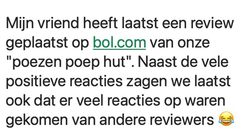 Deze mensen hebben zo te zien erg veel lol gehad bij het schrijven van de review van hun automatische kattenbak (5 screens)