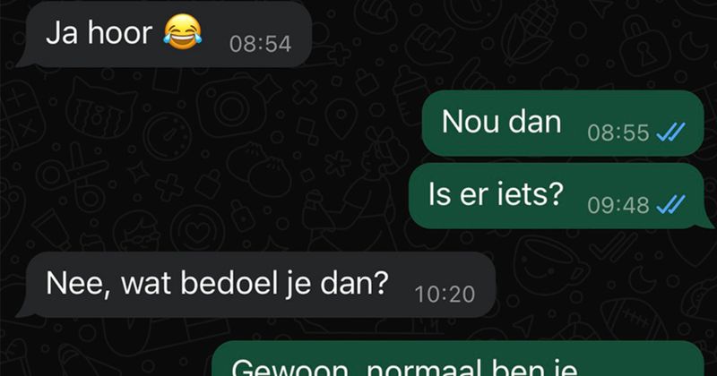 Imke stuurt per ongeluk de notulen van een vergadering een verkeerd WhatsApp-nummer, diegene speelt het spelletje vrolijk mee en wat volgt is een vrij ongemakkelijk gesprek (6 screens)