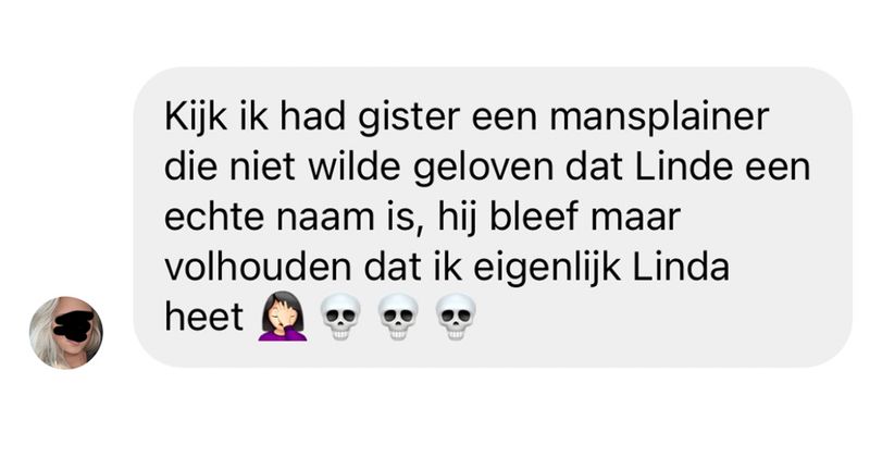 Deze 'mansplainer' weigert te geloven dat er mensen zijn die echt 'Linde' heten. 'Ik denk dat je Linda bedoelt' (3 screens)