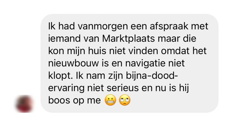 Marktplaats-koper rijdt bijna van een viaduct omdat de navigatie niet klopt en nu is hij boos omdat zijn bijna-dood-ervaring niet serieus genomen wordt en gaat de koop niet door (6 screens)