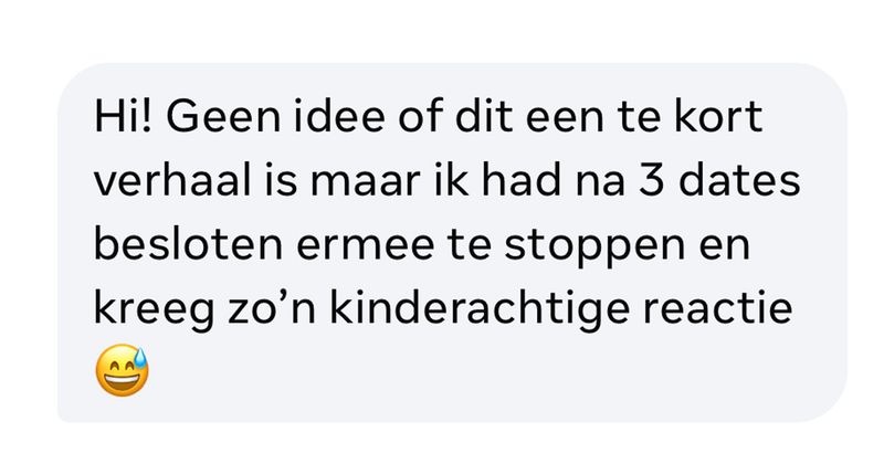 Hier de meest kinderachtige reactie die je als man kunt geven wanneer een vrouw besluit om er er na 3 dates mee te stoppen (2 screens)