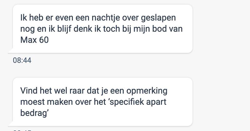 Vrouw denkt dat ze een redelijk voorstel doet op een babyledikant terwijl iemand anders al meer had geboden en is meteen zwaar beledigd als de deal niet doorgaat. 'Behandeld als een crimineel' (6 screens)
