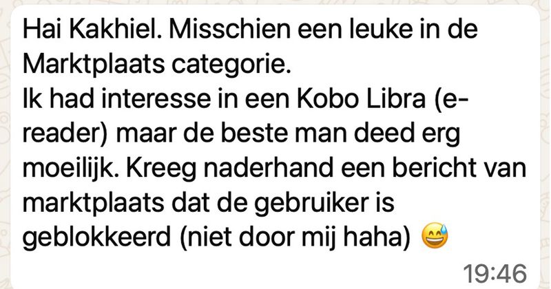Man verkoopt E-reader op Marktplaats maar doet nogal moeilijk als er wordt gevraagd naar een foto van het serienummer op de bon (6 screens)