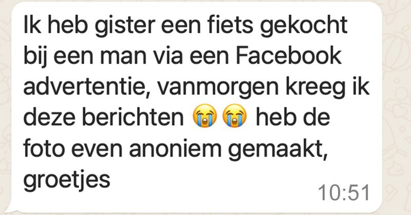 Vrouw koopt tweedehands fiets via Facebook en de verkoper komt de volgende ochtend met een nogal apart verzoek