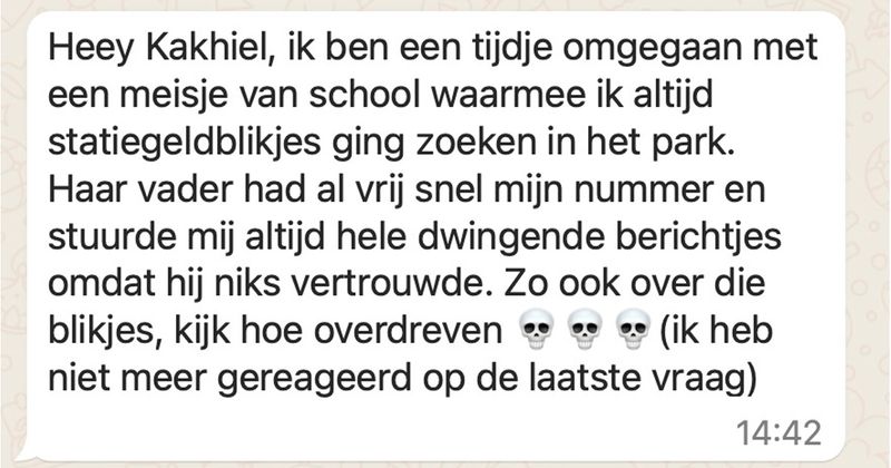 Meisje wordt nogal streng toegesproken door de vader van een vriendin omdat ze zijn dochter zogenaamd betrekt bij 'duistere zaakjes' (5 screens)