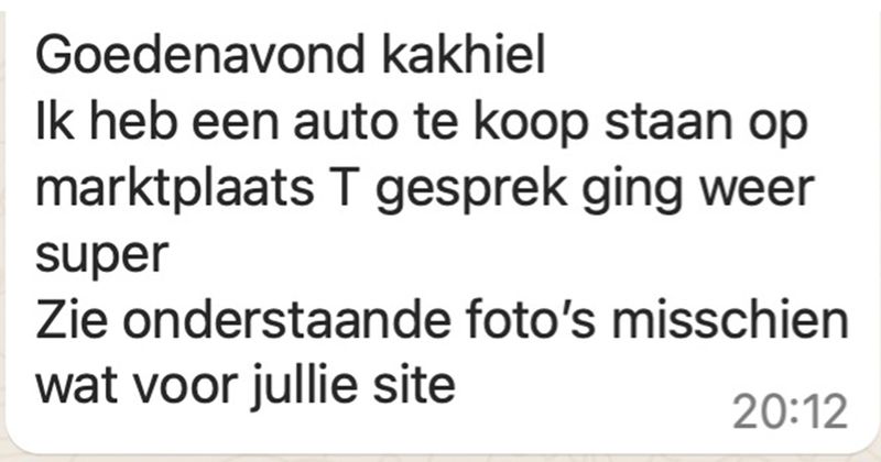 Man probeert auto te verkopen aan iemand op Marktplaats maar het maken van een afspraak verloopt weer alles behalve soepel (7 screens)