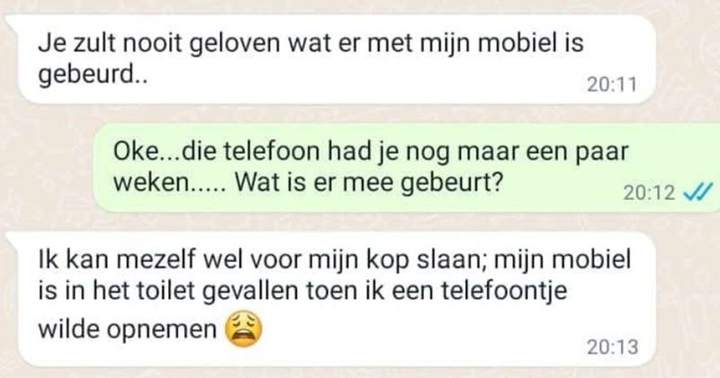 Oplichter heeft zogenaamd zijn telefoon in de wc laten vallen en komt nu bij zijn nepouders om geld schooien (6 screens)