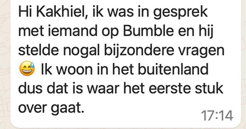 Dit zijn ook niet echt vragen waar je op zit te wachten als je gezellig aan het kletsen bent met een potentiële date op Bumble (9 screens)