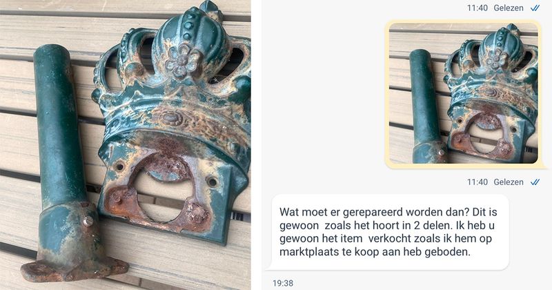 Man koopt vlaggenstokhouder die bij aankomst kapot blijkt te zijn en krijgt vervolgens deze bijzondere tip van de verkoper (7 screens)