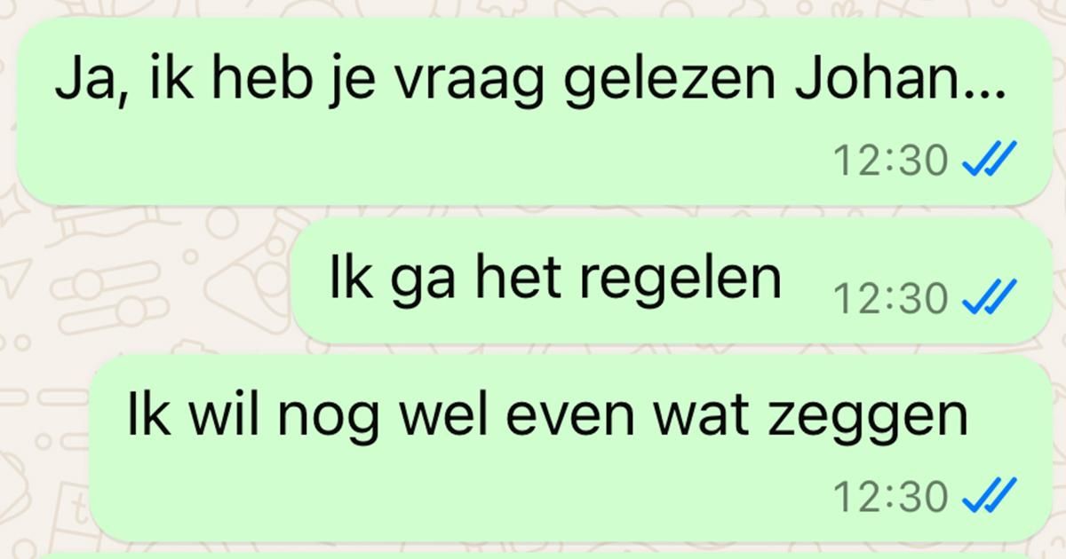 Johan wil iets vragen aan een collega maar appt per ongeluk naar een