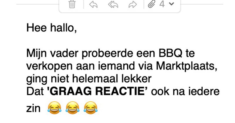 Man zonder mobiele telefoon wil met zijn camper een BBQ komen ophalen bij iemand van Marktplaats die in een autoluwe wijk woont (4 screens)