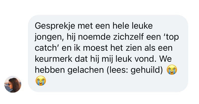 Gast die zichzelf 'top catch' noemt heeft niet echt in de gaten dat hij eigenlijk gewoon overkomt als een ontzettende kneus (6 screens)