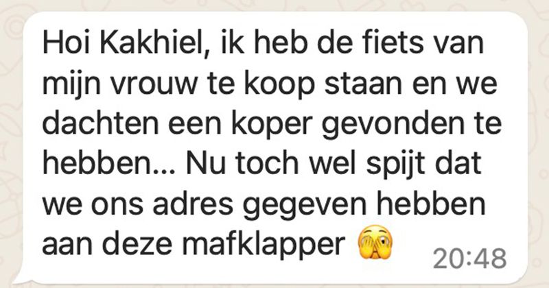 Stel verkoopt fiets via Marktplaats en belandt met iemand in een gesprek waar echt geen touw aan vast te knopen is (9 screens)