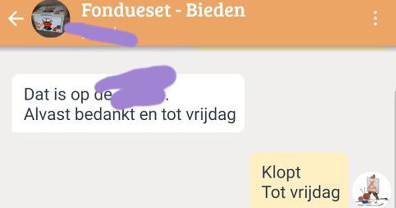 Marktplaats-gesprek loopt een beetje uit de hand als de koper twee keer niet op komt dagen voor een fondueset (5 screens)