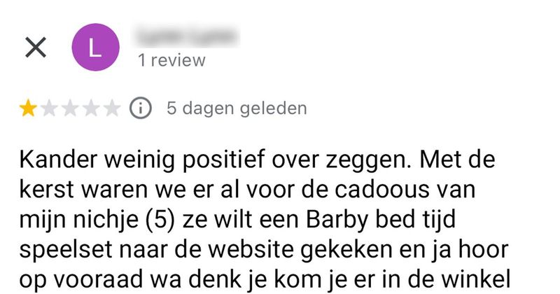 Deze review van een speelgoedwinkel moet je eerst zes keer lezen voordat je eindelijk een keer snapt wat er allemaal staat