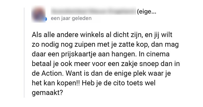 Bij deze avondwinkel worden de prijzen bij de kassa ter plekke bedacht en kunnen ze ook niet echt normaal reageren op reviews (10 screens)