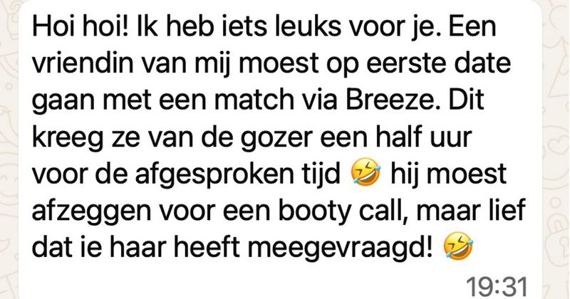 Gast zegt last minute date af omdat hij een booty call heeft gekregen van zijn vorige date  en komt meteen met een bizar voorstel (3 screens)