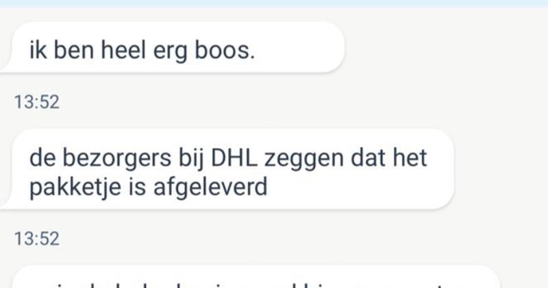 Man op Marktplaats is heel erg boos omdat DHL zijn pakket niet heeft bezorgt dus besluit het maar even lekker af te reageren op de verkoper (8 screens)