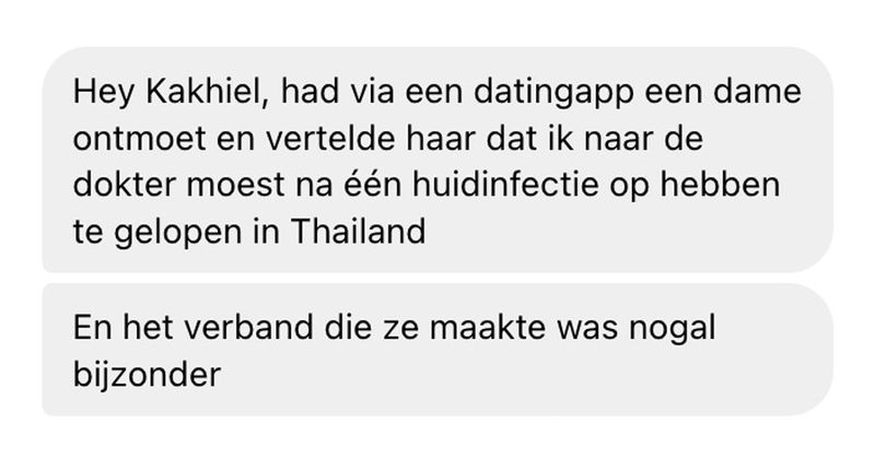Man moest naar de dokter omdat hij in Thailand was gebeten door een hond maar zijn date geloofde dit niet helemaal (5 screens)