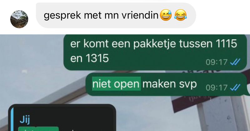 Jongen verwacht een pakketje van PostNL dat zijn vriendin niet open mag maken, dan gebeurt er dit...