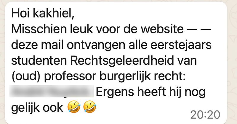 Deze mail ontvangen alle eerstejaars studenten Rechtsgeleerdheid op de Radboud Universiteit in Nijmegen (5 screens)